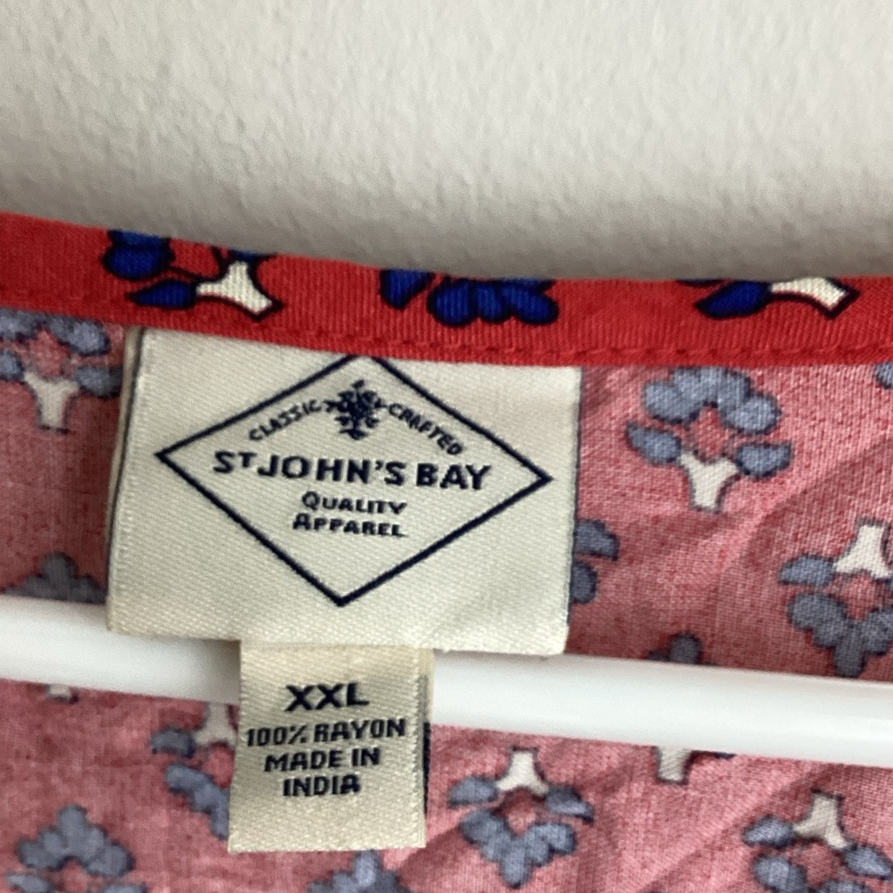 St. John's Bay Red Floral Cold-Shoulder Tank with Navy Trim - Picture 2 of 6